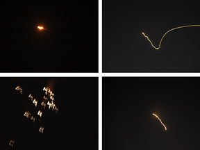 Images released by the Syrian Arab News Agency on May 10, 2018 purportedly showing air defence systems intercepting Israeli missiles over Syrian airspace.