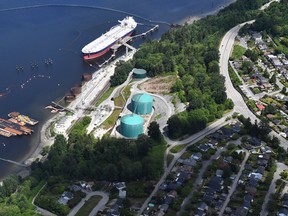 A aerial view of Kinder Morgan's Trans Mountain marine terminal, in Burnaby, B.C., is shown on Tuesday, May 29, 2018.