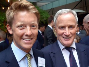 Aged 27 and with a net worth exceeding $17 billion, Hugh Grosvenor, the seventh Duke of Westminster, accompanied Grosvenor Americas CEO Andrew Bibby at a Rosewood Hotel Georgia reception.