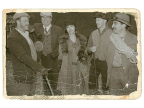 The crew that will attempt to climb Mr. Waddington in 1920s gear, left to right: Bryan Thompson, Ron Ireland, Susanna Oreskovic, Stuart Rickard and Paddy McGuire. Eric Delorme photo.