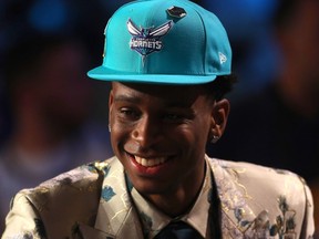 Shai Gilgeous-Alexander speaks with the media after being drafted eleventh overall by the Charlotte Hornets during the 2018 NBA Draft at the Barclays Center on June 21, 2018 in the Brooklyn borough of New York City.