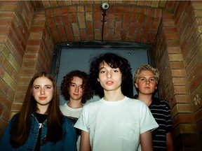 Calpurnia. Vancouver indie rock band (l-r) Ayla Tesler-Mabe, Malcolm Craig, Finn Wolfhard, Jack Anderson.