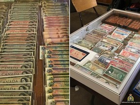 The RCMP says $70,000 worth of old Canadian and Chinese currency was stolen from a vehicle earlier this month.