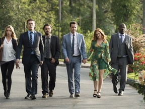 Annabelle Wallis, Jon Hamm, Jake Johnson, Ed Helms, Isla Fisher and Hannibal Buress in "Tag." MUST CREDIT: Kyle Kaplan, Warner Bros. Pictures