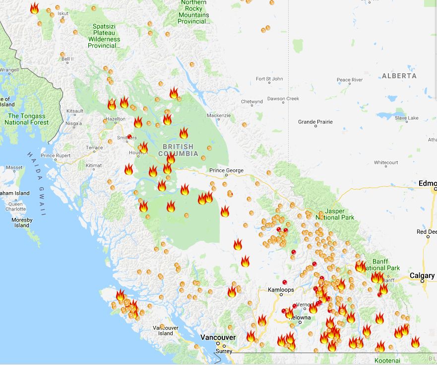 B.C. Wildfires Map 2018: Fire Locations; Evacuation Alerts/orders ...