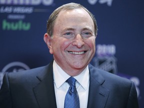 Gary Bettman, commissioner of the National Hockey League, poses on the red carpet before the NHL Awards, Wednesday, June 20, 2018.