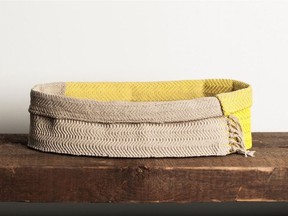 Large oval basket featuring Gen Z yellow by Montreal maker Sainte Marie Textile on Etsy.com Photo: Sainte Marie Textile for The Home Front: Hot trends in home decor for Summer and Fall by Rebecca Keillor  [PNG Merlin Archive]