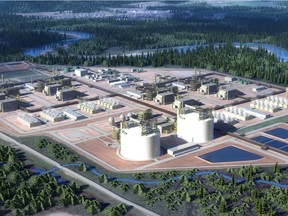 A rendering of the southwest side of the proposed LNG Canada facility near Kitimat.