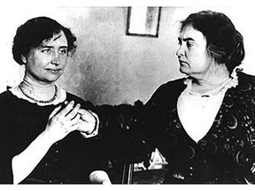 Helen Keller, left, who worked to make Braille the standard for printed communication with the blind, was born on June 27, 1880, at Tuscumbia, Ala. She is shown here with teacher Anne Sullivan. Keller observed that 'it is not so much the infirmity that causes unhappiness as the grief of a useless, dependent existence.'