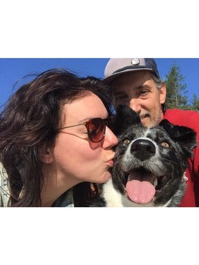 Hazel Hollingdale and Darren Claydon with Maybe, a three-year-old Australian Shepherd.