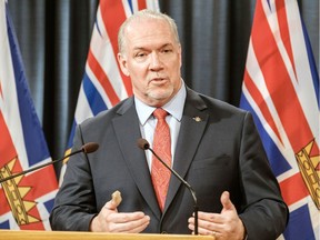 B.C. Premier John Horgan at a Victoria news conference in March 2018.