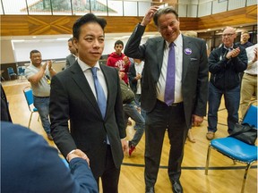 NPA candidate Ken Sim (left) after winning the NPA leadership over John Coupar (right) and Glen Chernen in 2018.