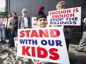 A rally against violence after Jaskaran Jesse Singh Bhangal, 17,  and Jaskarn Jason Singh Jhutty, 16,  were shot dead in Surrey.