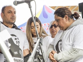 The Bhangal family at rally against violence after Jaskaran Jesse Singh Bhangal, 17,  and Jaskarn Jason Singh Jhutty, 16,  were shot dead in Surrey.