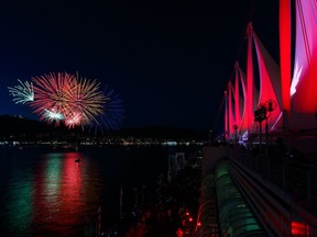 Fireworks display during Canada Day at Canada Place, July, 1, 2015.