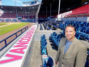 Andy Dunn has worked tirelessly for the last decade raising the Vancouver Canadians’ profile, as he shows here on home opening day back in 2008 at Nat Bailey Stadium.