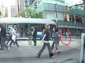 A Vancouver woman hit by a bus Wednesday suffered no injuries, Transit Police said.