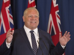 Ontario Premier-designate Doug Ford appears before the media Friday morning after winning a majority for the PC party in Toronto on June 7, 2018.