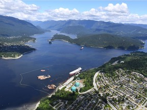 An aerial view of Kinder Morgan's Trans Mountain marine terminal, in Burnaby on Tuesday, May 29, 2018. A B.C. judge has expanded an injunction against protests at the company's facilities.