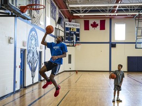 Elijah Fisher goes for a layup in Toronto in July. The 12-year-old is the No. 1-ranked 12-year-old prospect in North America.