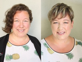 Leslie Biggar is a professional photographer in Vancouver, with two young kids that keep her busy. She was in desperate need of a hair and makeup update. Oon the left is her before her makeover by Nadia Albano, on the right is her after.