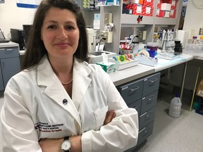 Dr. Tillie-Louise Hackett in her lab at the Centre of Heart Lung Innovation at St. Paul's Hospital.