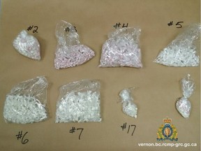 Police have put a dent into the drug trade in the North Okanagan area following a massive drug seizure earlier this month. This handout photo shows some of the drugs seized.