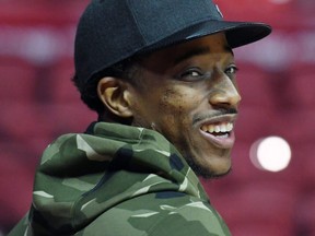 DeMar DeRozan of the Toronto Raptors attends a 2018 NBA Summer League game between the Raptors and the New Orleans Pelicans at on July 6, 2018 in Las Vegas, Nevada. (Photo by Ethan Miller/Getty Images)