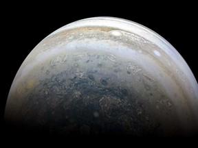This NASA photo released on July 2, 2018 shows Jupiter's southern hemisphere captured by NASA's Juno spacecraft on the outbound leg of a close flyby of the gas-giant planet.