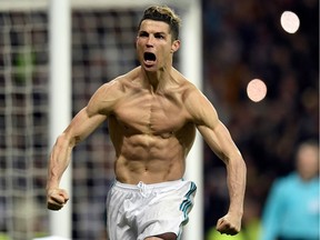 (FILES) In this file photo taken on April 11, 2018 Real Madrid's Portuguese forward Cristiano Ronaldo celebrates after scoring a penalty during the UEFA Champions League quarter-final second leg football match between Real Madrid CF and Juventus FC at the Santiago Bernabeu stadium in Madrid on April 11, 2018. Real Madrid announced on July 10, 2018 the transfer of Cristiano Ronaldo to Italy's Juventus, with the Portuguese superstar saying the time had come "for a new stage" in his life.