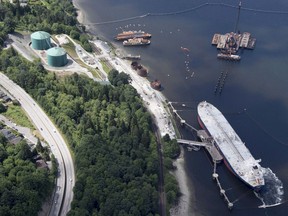 An aerial view of Kinder Morgan's Trans Mountain marine terminal in Burnaby is shown on May 29.