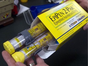 A package of EpiPen epinephrine auto-injectors.