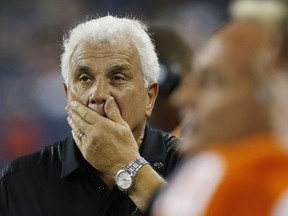 BC Lions head coach Wally Buono on the bench during the second half of CFL action against the Winnipeg Blue Bombers in Winnipeg Saturday, July 7, 2018.