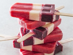 Striped fruit popsicles, from the cookbook Naturally Sweet.