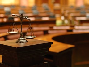 Decorative Scales of Justice in the Courtroom