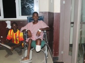 A patient in a hospital in Liberia uses a wheelchair donated by British Columbians and shipped  to West Africa by the Korle-Bu charity.