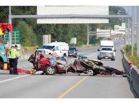 A serious crash closed Highway 1 eastbound through Langley for several hours Saturday morning.
