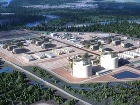 A rendering of the south side of the proposed LNG Canada facility.