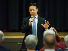 NPA candidate Ken Sim speaks at the Hellenic Centre on May 30, 2018.