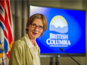 Claire Trevena, B.C.'s Minister of Transportation and Infrastructure, speaks at the Fairmont Waterfront Hotel in Vancouver on Thursday. Dan Hara released his technical report on modernizing the taxi industry.