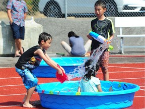 Having a splashing good time at the 2018 Chinese Cultural Heritage Festival and the 10th Vancouver Water Splashing Festival at Swangard Stadium in Burnaby.