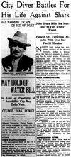 Scan of January 8 1925 Vancouver Sun article about man (Jack Bruce) attacked by shark in the Second Narrows.
