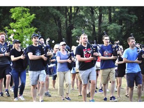 The SFU Pipe Band practices for the World Pipe Band Championships held Aug. 17 to Aug. 18 in Glasgow. Ahead of the competition, the band will give a free concert on campus on Aug. 5 [PNG Merlin Archive]
