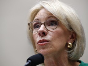 Education Secretary Betsy DeVos testifies at a House Committee on Education and the Workforce, on Capitol Hill in Washington on May 22, 2018. (AP Photo/Jacquelyn Martin)