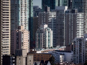Condos and apartment buildings are seen in downtown Vancouver, B.C., on February 2, 2017.