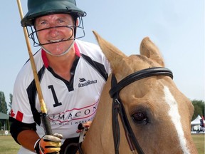 Seen here seated on mare Goldie, Paul Sullivan, along with his Amacon team colleagues edged the Nicola Wealth Management squad to win the Pacific Polo Cup at Southlands Riding Club with a score of 7-5.