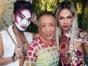 Drag performers Shay Dior and Jolin Starr, real names Ban Dang and Matt Ngan, flanked Dr. Sun Yat-sen Classical Chinese Garden artist in residence Paul Wong at a performance including classic Cantonese opera.