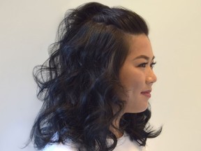 The completed Top-Pony hairstyle by Veronika Sorek, a senior stylist for Marc Anthony Professional.