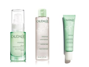 Caudalie Vinopure Perfecting Serum, Vinopure Purifying Toner and Vinopure Skin Perfecting Mattifying Fluid.