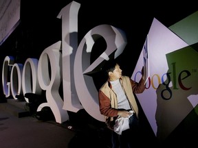 A worker prepares for the Google global Chinese name launch ceremony April 12, 2006 in Beijing, China.